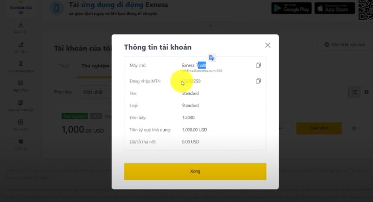 các tài khoản của sàn forex exness