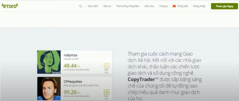 Sàn eToro có tính năng Social Trader giú kết nối các nhà đầu tư