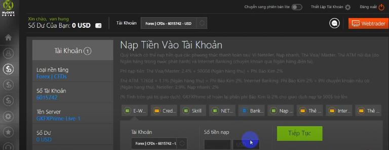Sàn GKFX có phương thức nạp rút tiền hạn chế, mất phí giao dịch