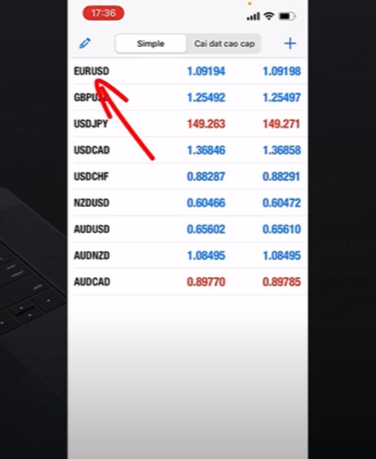 Lựa chọn tài sản giao dịch trên MT4