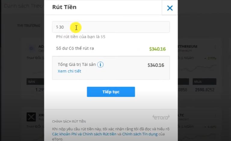 Sàn eToro có nhược điểm là phí rút tiền khá cao