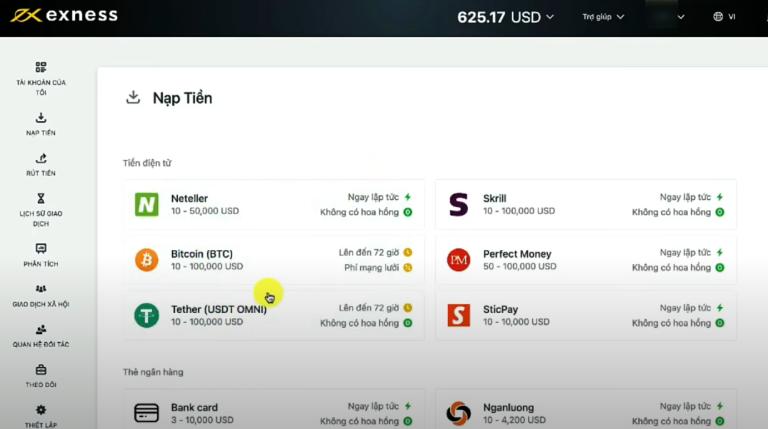 Sàn Forex Exness cung cấp nhiều phương thức rút tiền