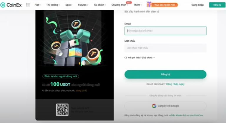 Đăng ký tài khoản trên sàn CoinEx