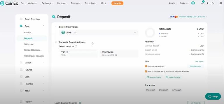 Hướng dẫn nạp tiền trên sàn CoinEx