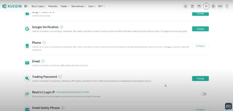 KuCoin cung cấp tính năng bảo mật qua email, bảo mật 2 yếu tố (2FA)