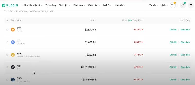KuCoin cung cấp hơn 700 loại tiền điện tử khác nhau, gồm BTC, ETH,...
