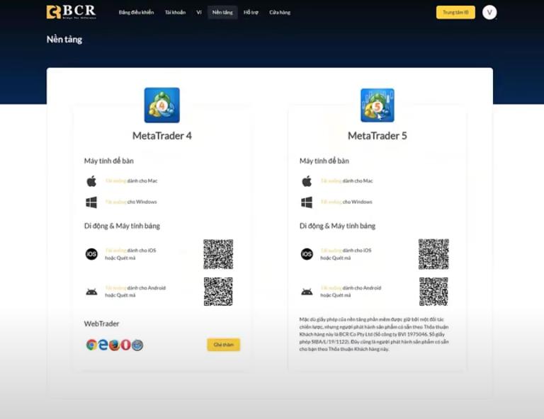 Sàn BCR hỗ trợ 2 nền tảng MT4 và MT5 cho các Trader sử dụng