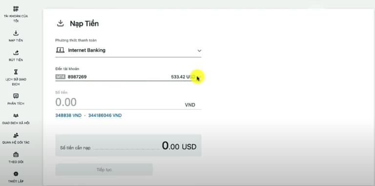 Nạp tiền vào tài khoản Exness với phương thức Internet Banking