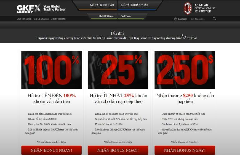Sàn GKFX có nheieuf chương trình khuyến mãi cho nhà đầu tư