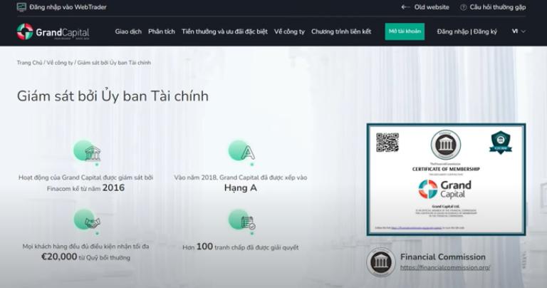 Sàn Grand Capital được giám sát bởi Finacom kể từ năm 2016