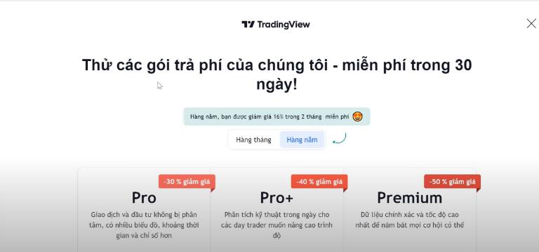 Sử dụng tài khoản TradingView bằng cách dùng bản miễn phí 30 ngày