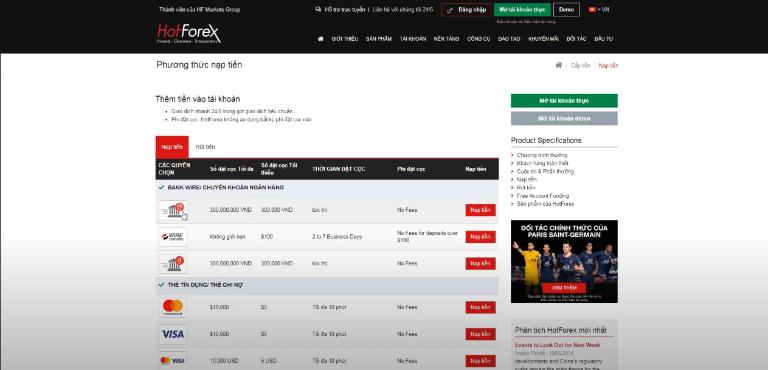 HotForex có nhiều phương thức thanh toán