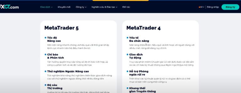 Sàn FXGT cung cấp 2 nền tảng MT4 và MT5 cho nhà đầu tư