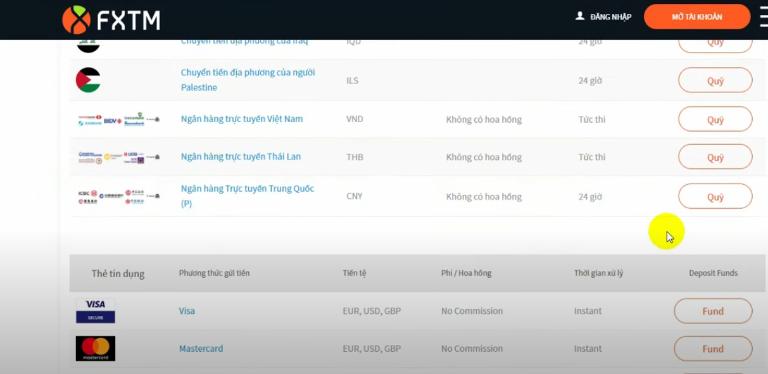 FXTM có nhiều phương thức nạp rút tiền cho khách hàng