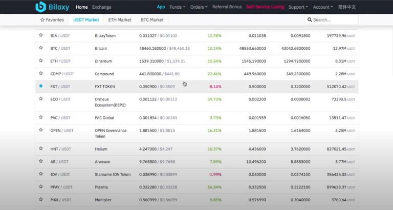 Bilaxy cung cấp nhiều coin và token, trong đó có cả coin sàn riêng là BIA
