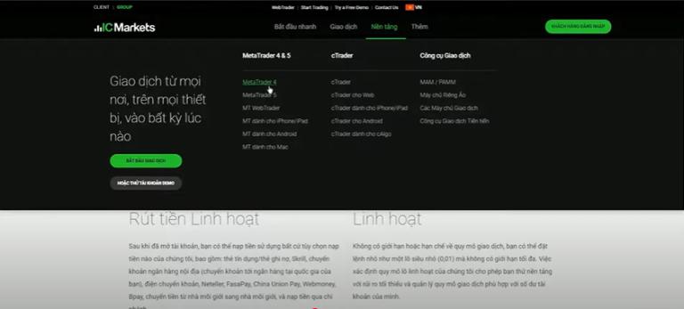 ICMarkets hỗ trợ nền tảng MT4, MT5 và cTrader cho nhà đầu tư
