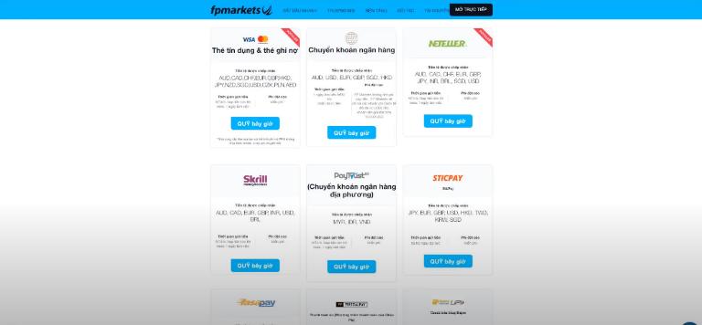 FP Markets cung cấp nhiều phương thức thanh toán cho nhà đầu tư