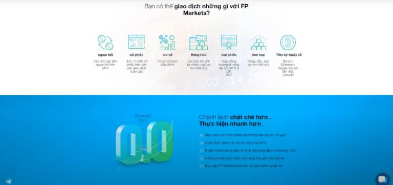 FP Markets có đa dạng sản phẩm giao dịch cũng như có chi phí giao dịch thấp