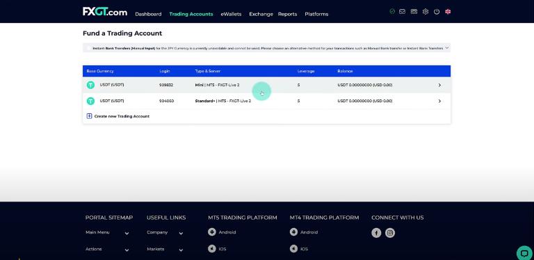 Nạp tiền trên sàn FXGT