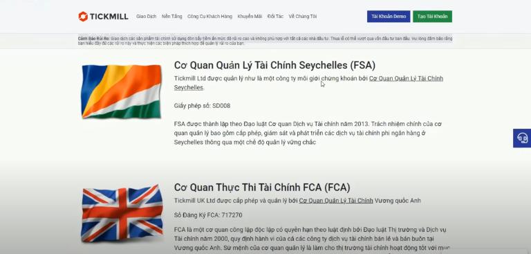 Tickmill có nhiều giấy phép hoạt động rõ ràng, uy tín