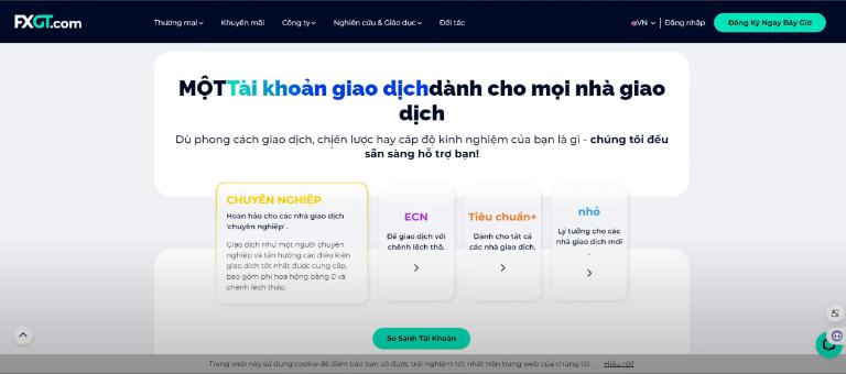 FXGT cung cấp 4 loại tài khoản cho nhà đầu tư