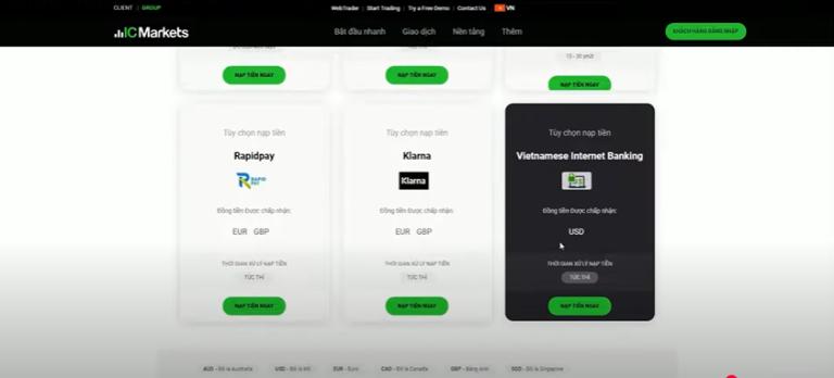 ICMarkets cung cấp nhiều phương thức nạp rút cho nhà đầu tư