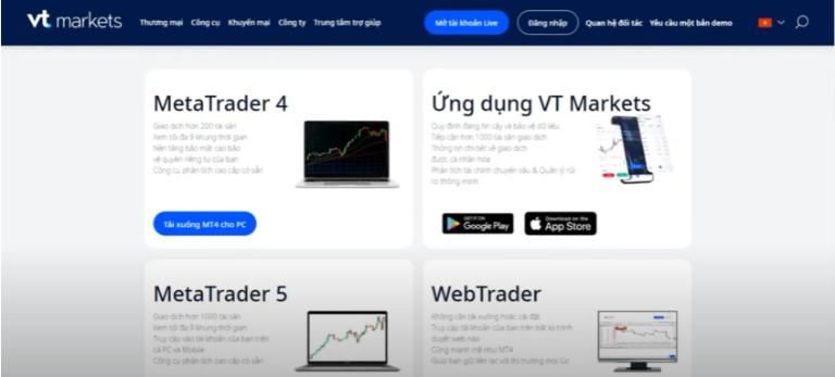 VT Markets hỗ trợ 3 nền tảng giao dịchMT4, MT5 và ứng dụng VT Markets