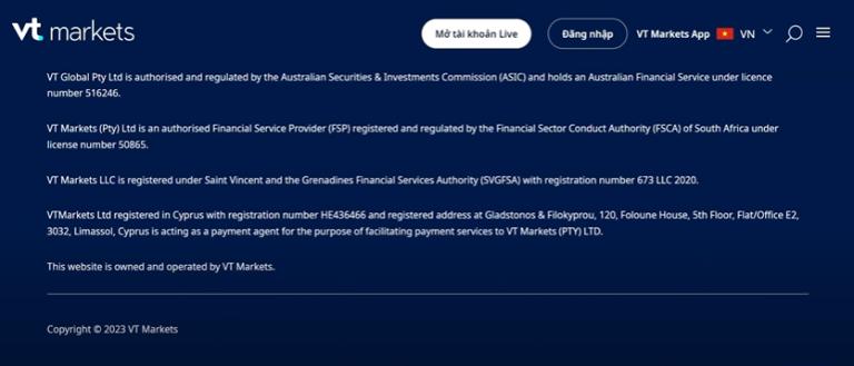 Sàn VT Markets uy tín với việc sở hữu giấy phép của ASIC, FSCA, FSC