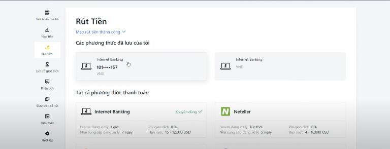 Rút tiền MT4 về tài khoản ngân hàng trên Exness