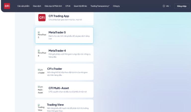 CFI hỗ trợ cho nhà đầu tư đa dạng nền tảng giao dịch