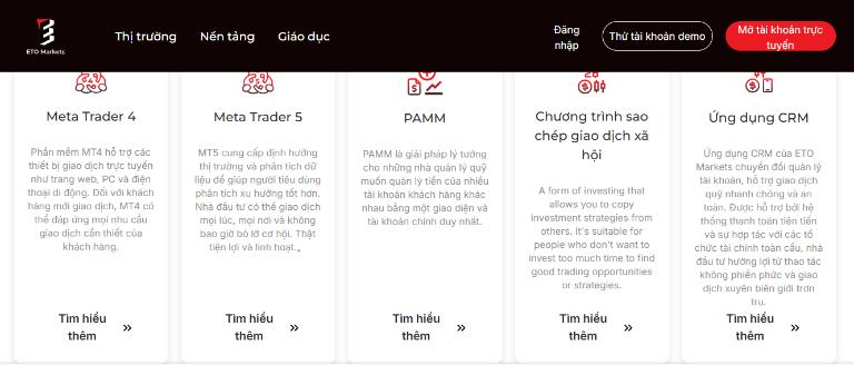 ETO Market cung cấp MT4, MT5, PAMM, Social trading