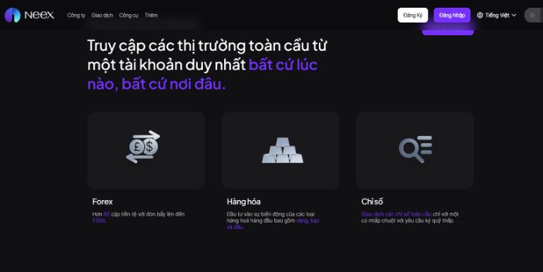 Sàn Nexx cung cấp nhiều sản phẩm giao dịch