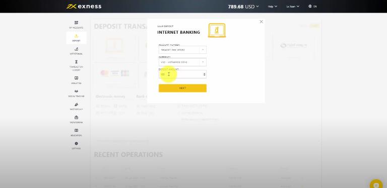 Cách nạp tiền vào MT4 qua tài khoản ngân hàng trên Exness
