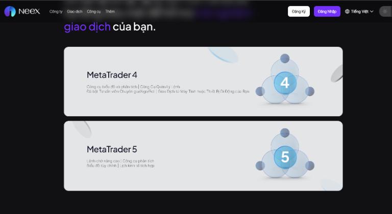 Neex cung cấp cho nhà đầu tư nền tảng MT4 và MT5