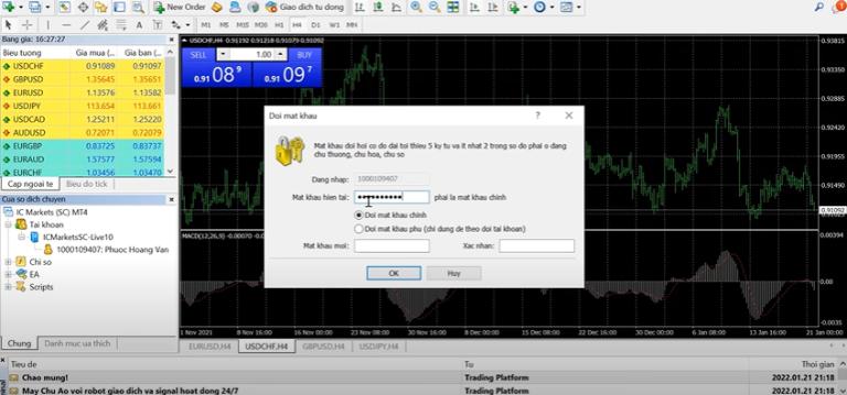 Đổi mật khẩu trên ứng dụng MetaTrader 4