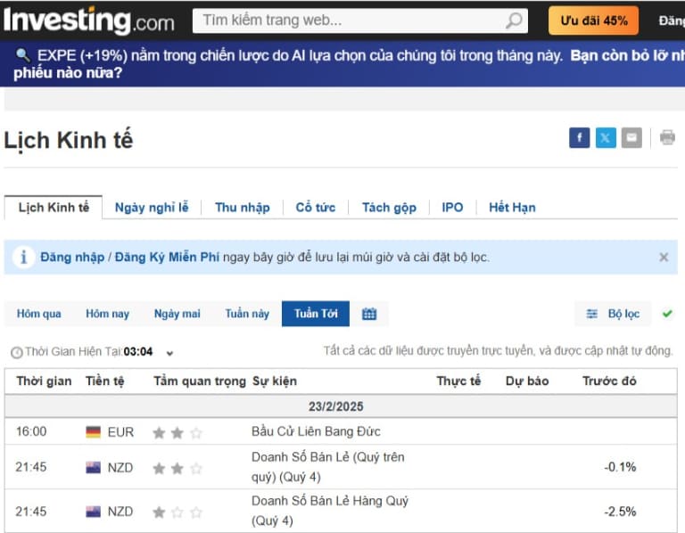 lịch kinh tế forex theo dõi thị trường