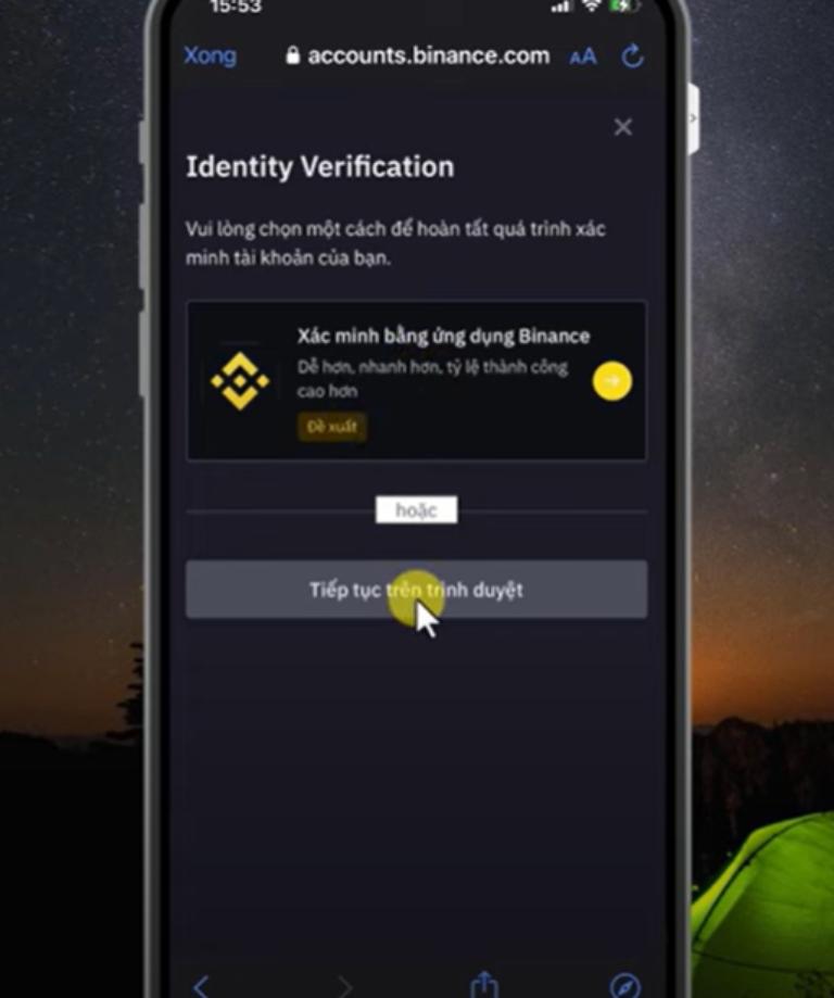 Xác minh danh tính tài khoản của Binance trên điện thoại