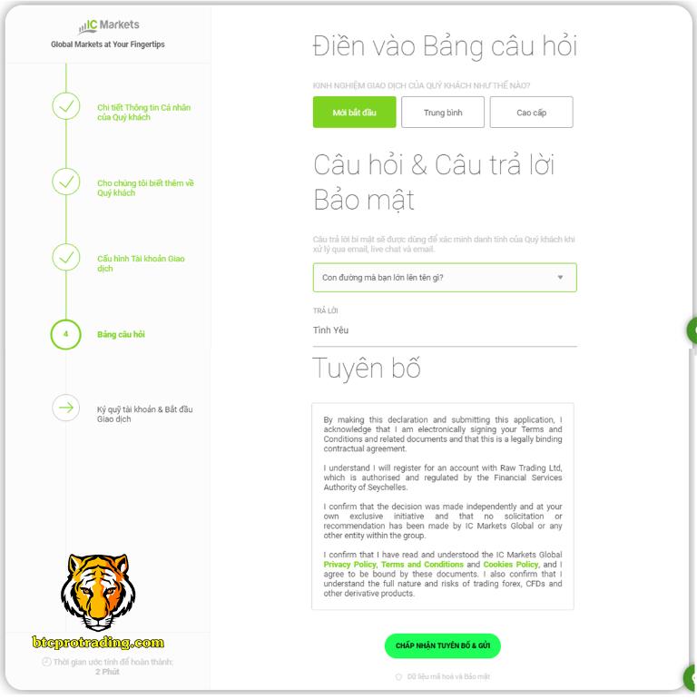 Các câu hỏi liên quan đến đăng ký tài khoản ICMarkets