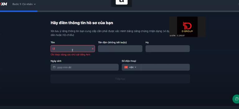Nhập thông tin chính xác tại XM