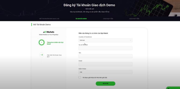 Điền đầy đủ thông tin Forex Demo