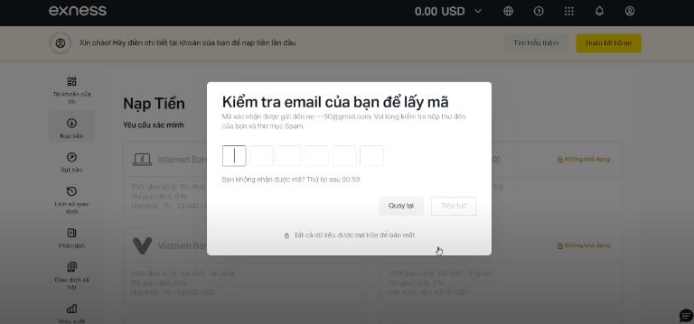 Xác minh địa chỉ Email khi đăng ký tài khoản Exness