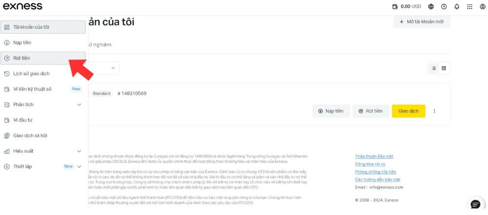 Sàn Exness - Rút tiền