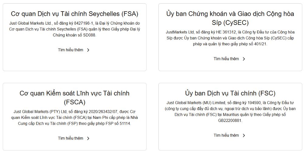 Giấy phép sàn JustMarkets