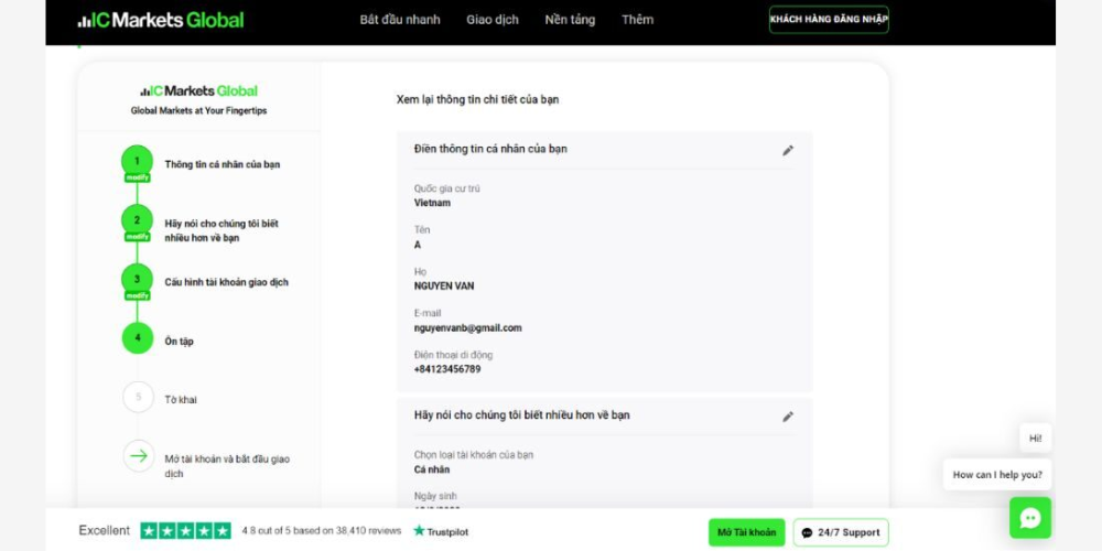 Sàn IC Markets - Xác nhận thông tin