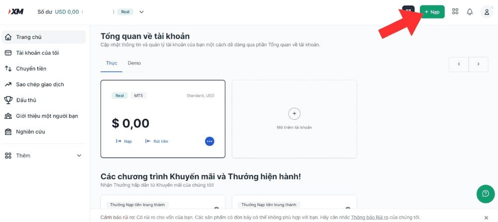 Sàn XM - Nạp tiền