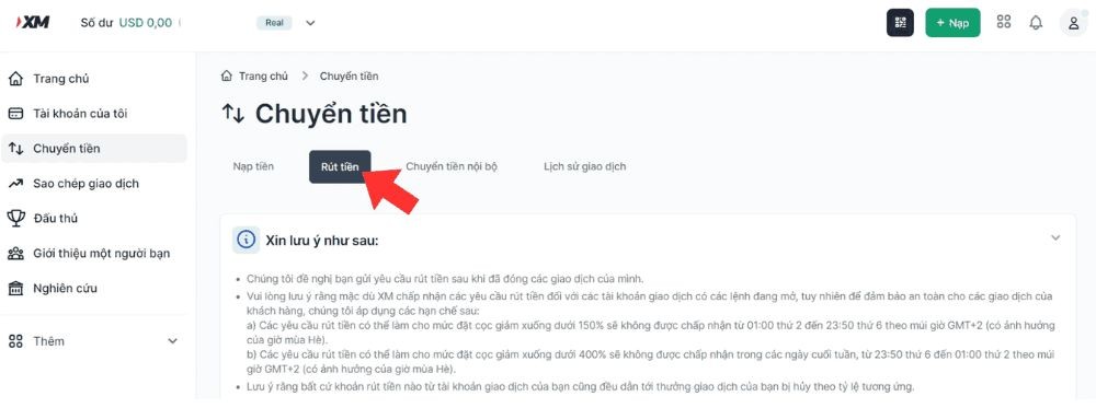 Sàn XM - Rút tiền