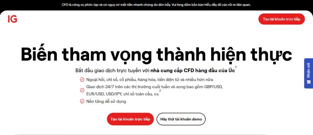 Website sàn IG Markets